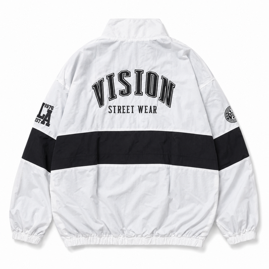 B品 VISION STREET WEAR ヴィンテージワッペン ナイロンブルゾンジャケット WHITE