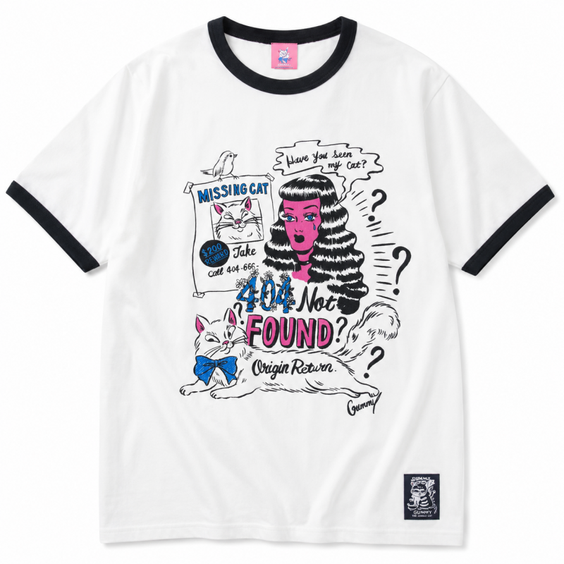 NOIKISU x Gummy 404 NOT FOUND 半袖Tシャツ SAMPLE RINGER WHITE