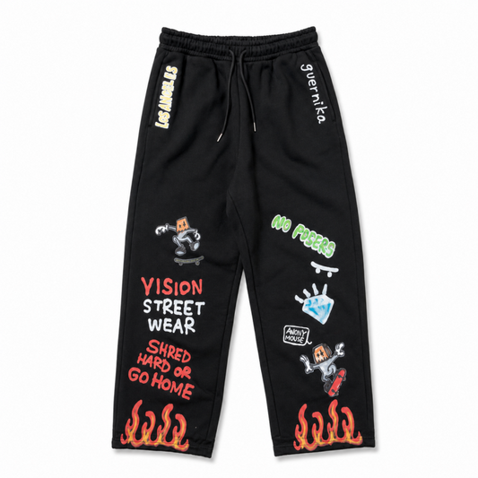 VISION STREET WEAR guernika All-Print スウェットパンツ BLACK