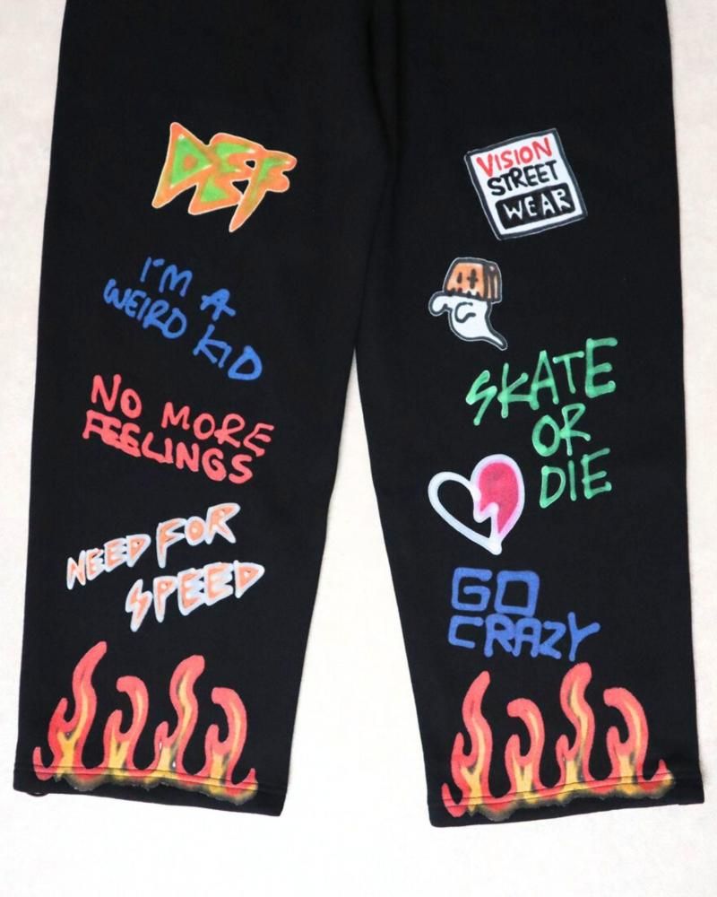 VISION STREET WEAR guernika All-Print スウェットパンツ BLACK