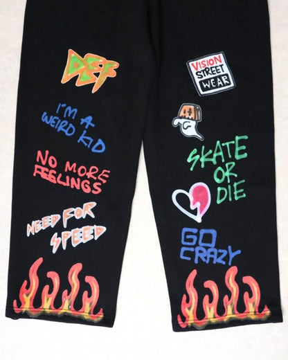 VISION STREET WEAR guernika All-Print スウェットパンツ BLACK