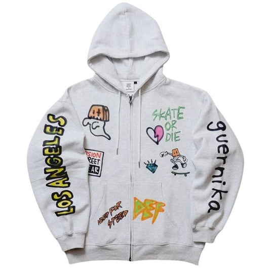 VISION STREET WEAR guernika All-Print ジップパーカー GRAY