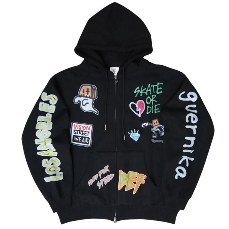 VISION STREET WEAR guernika All-Print ジップパーカー BLACK