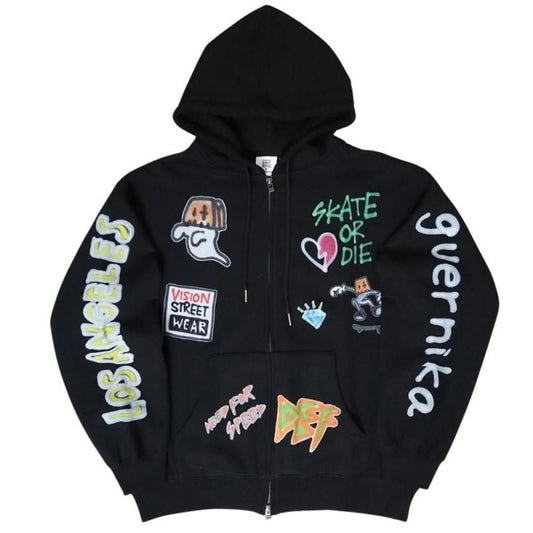 VISION STREET WEAR guernika All-Print ジップパーカー BLACK