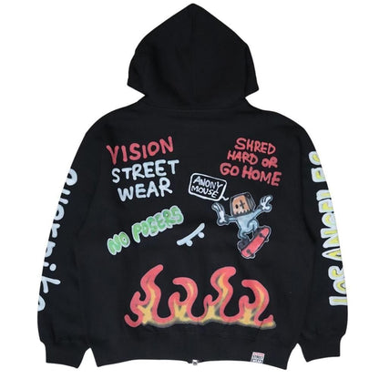 VISION STREET WEAR guernika All-Print ジップパーカー BLACK