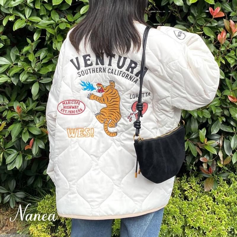 スーベニア刺繍 配色カラー 裏地 中綿キルティング ジャケット WHITE