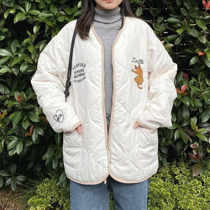 スーベニア刺繍 配色カラー 裏地 中綿キルティング ジャケット WHITE