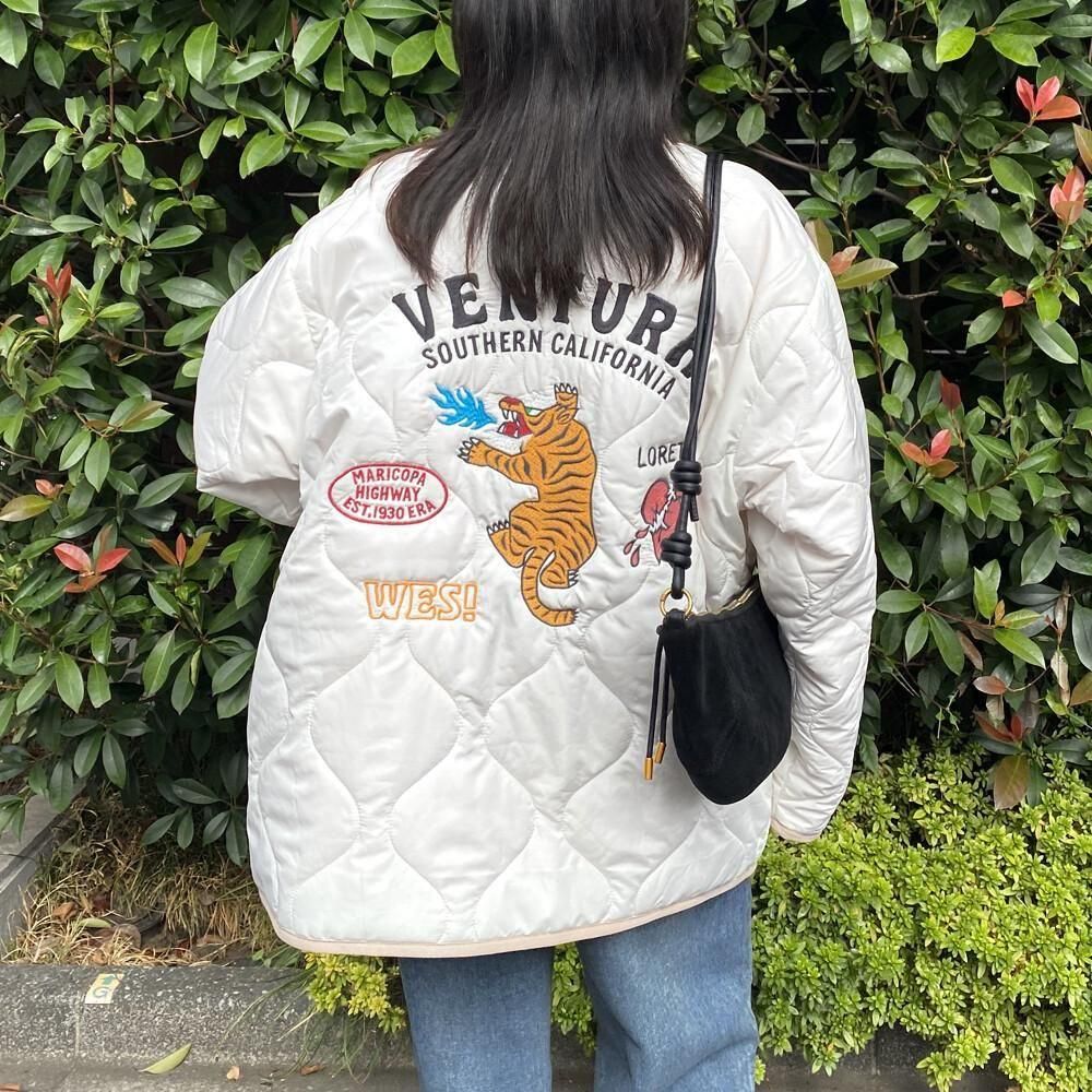 スーベニア刺繍 配色カラー 裏地 中綿キルティング ジャケット WHITE