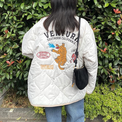スーベニア刺繍 配色カラー 裏地 中綿キルティング ジャケット WHITE