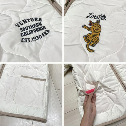 スーベニア刺繍 配色カラー 裏地 中綿キルティング ジャケット WHITE