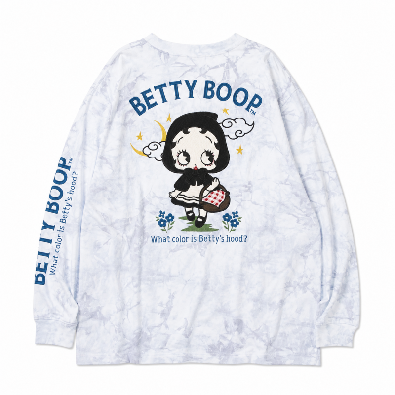 NEVERMIND × BETTY BOOP BIGシルエット天竺ロンT Tシャツ BBN-2602 TIE DYE GRAY
