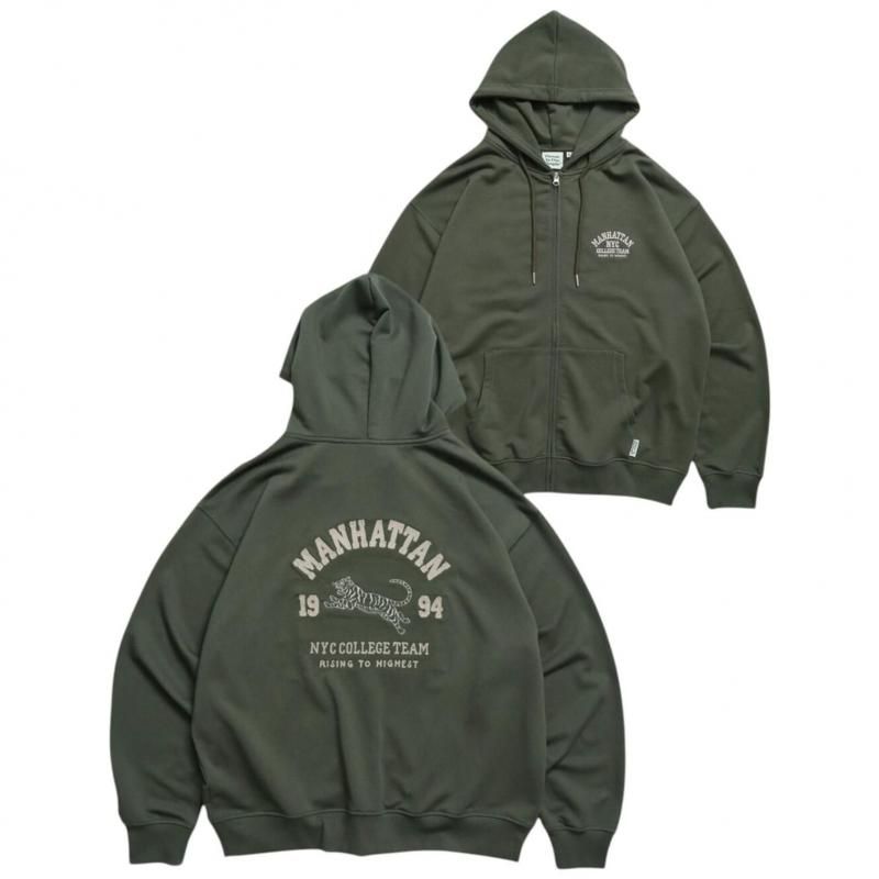 POWER TO THE PEOPLE カレッジロゴ虎ジップパーカー KHAKI
