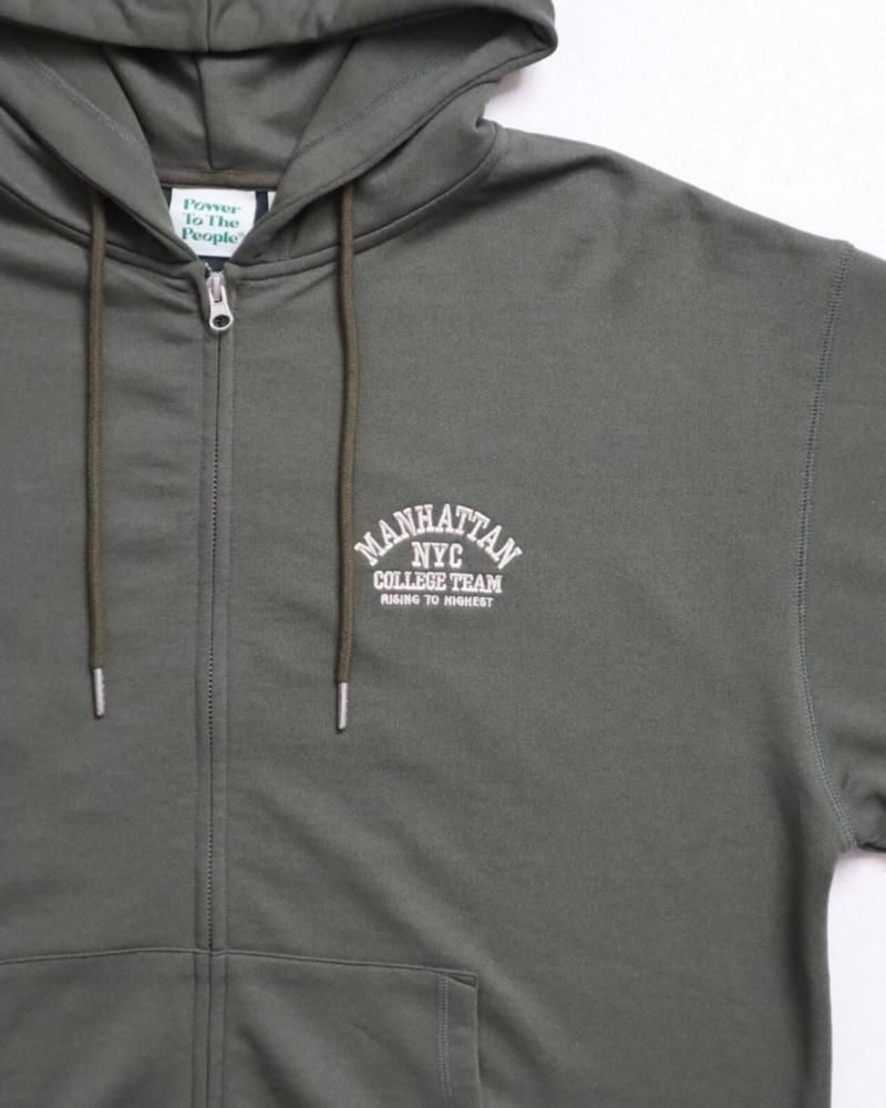 POWER TO THE PEOPLE カレッジロゴ虎ジップパーカー KHAKI
