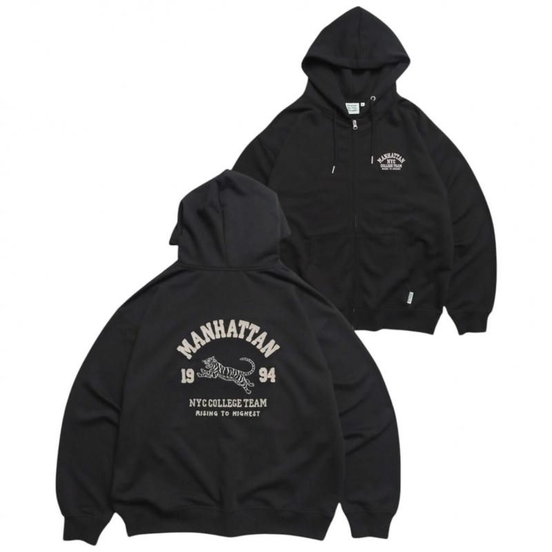POWER TO THE PEOPLE カレッジロゴ虎ジップパーカー BLACK