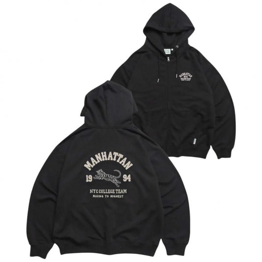 POWER TO THE PEOPLE カレッジロゴ虎ジップパーカー BLACK