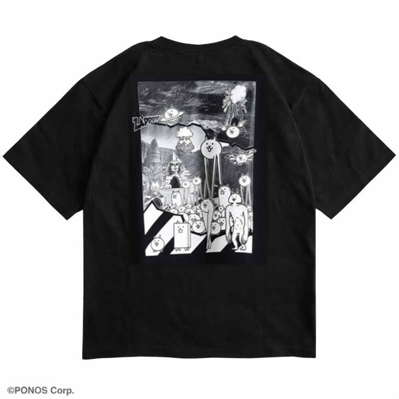 にゃんこ大戦争 オーバーサイズ  半袖Tシャツ BLACK