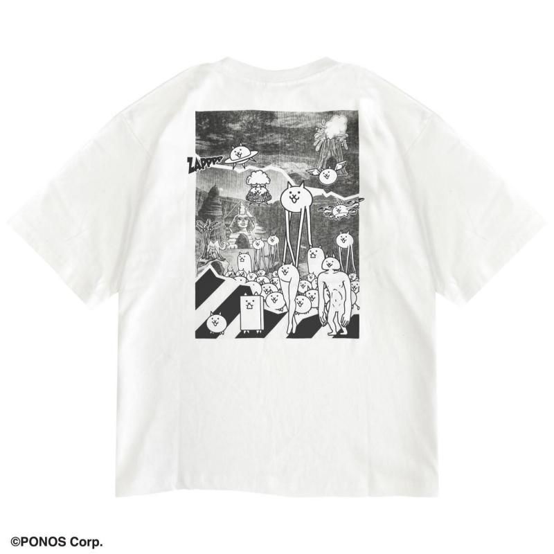 にゃんこ大戦争 オーバーサイズ  半袖Tシャツ WHITE