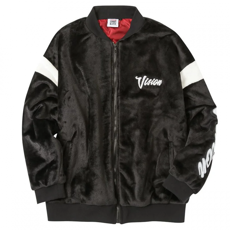 VISION STREET WEAR 袖ワッペン ファーブルゾン BLACK