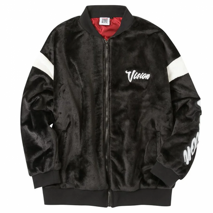 VISION STREET WEAR 袖ワッペン ファーブルゾン BLACK