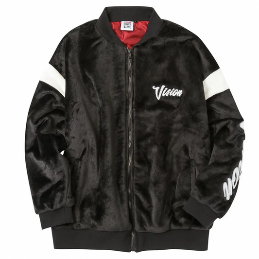VISION STREET WEAR 袖ワッペン ファーブルゾン BLACK