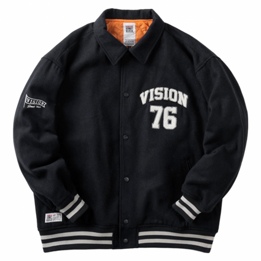 VISION STREET WEAR メルトンコーチ スタジアムジャケット BLACK