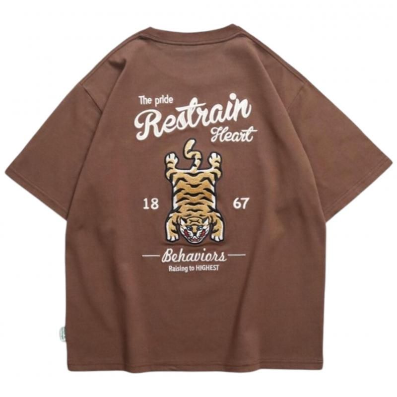 POWER TO THE PEOPLE タイガーラグ刺繍Tee / 半袖Tシャツ Brown