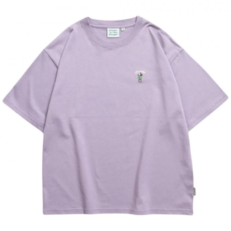 POWER TO THE PEOPLE ワンポイントTee / クリームソーダ サガラ刺繍 半袖Tシャツ Purple