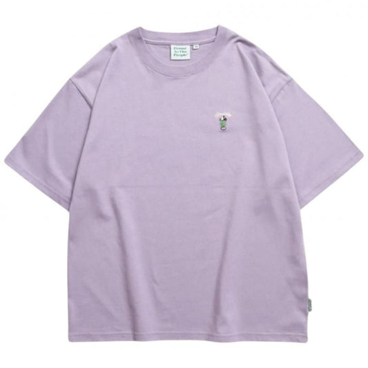 POWER TO THE PEOPLE ワンポイントTee / クリームソーダ サガラ刺繍 半袖Tシャツ Purple