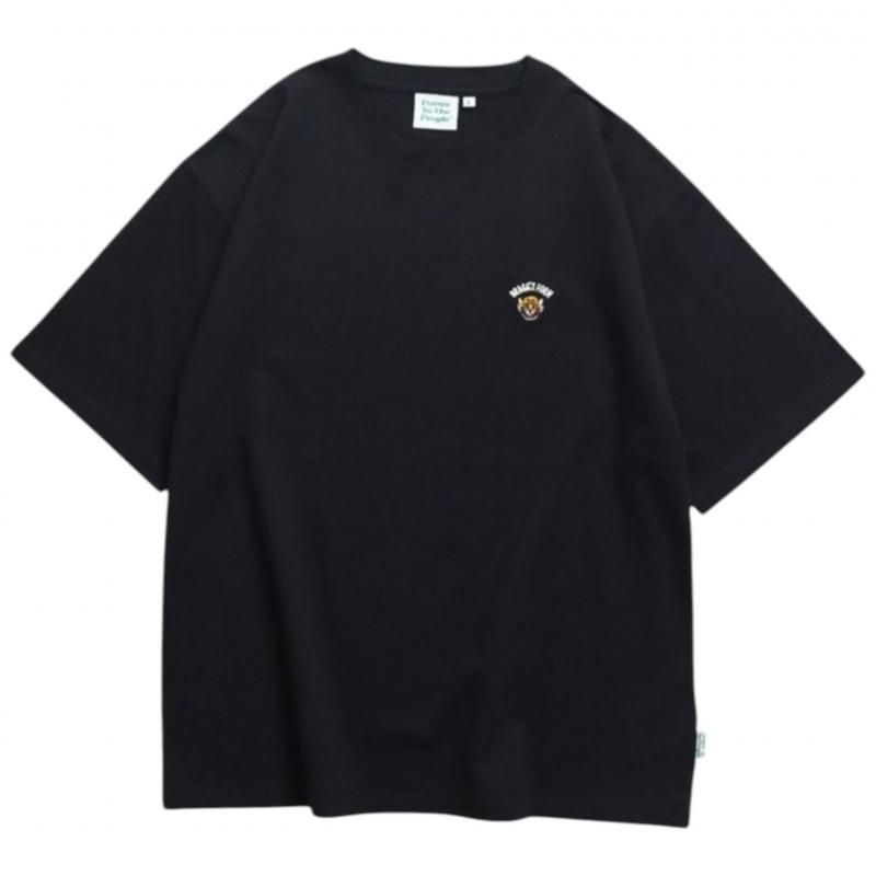 POWER TO THE PEOPLE ワンポイントTee / 虎 サガラ刺繍 半袖Tシャツ Black