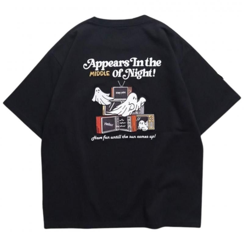 POWER TO THE PEOPLE ゴーストテレビ刺繍Tee / 半袖Tシャツ Black