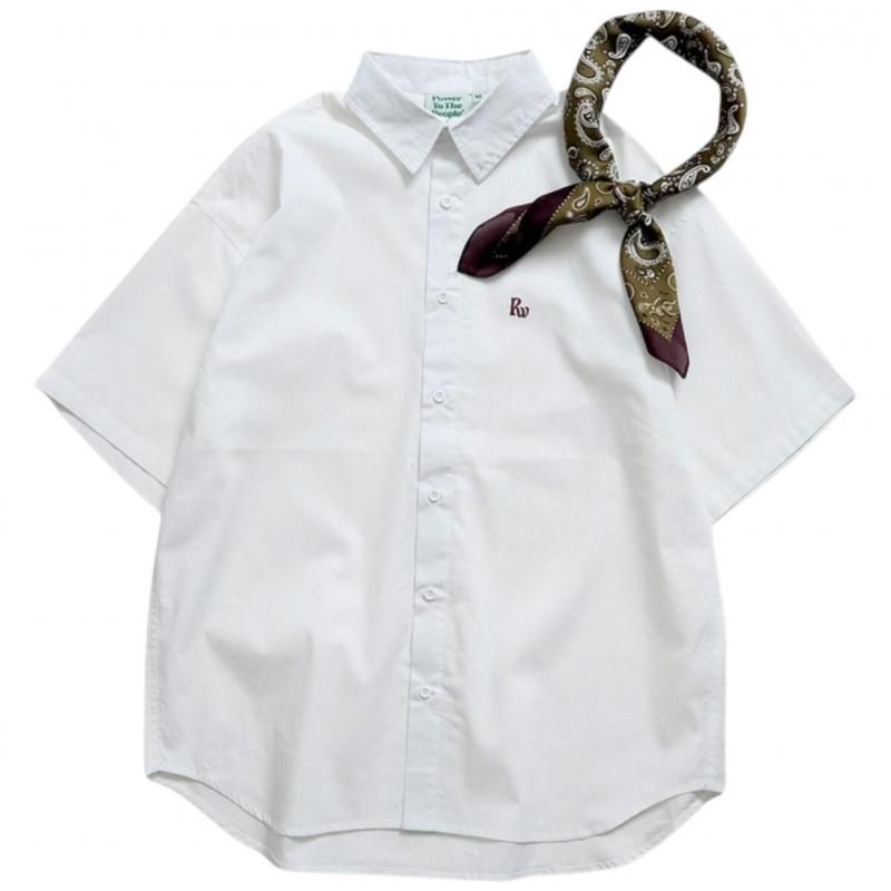 POWER TO THE PEOPLE スカーフ付 ロゴ刺繍シャツ White 1