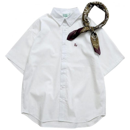 POWER TO THE PEOPLE スカーフ付 ロゴ刺繍シャツ White 1
