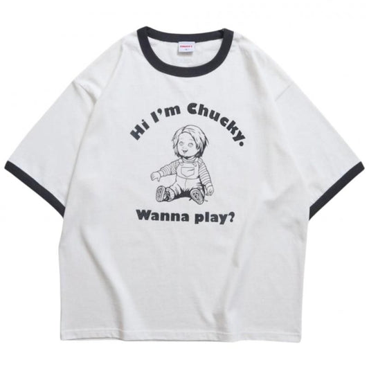 CHUCKY チャッキー クラックプリント リンガーTee 半袖Tシャツ チャイルド・プレイ White