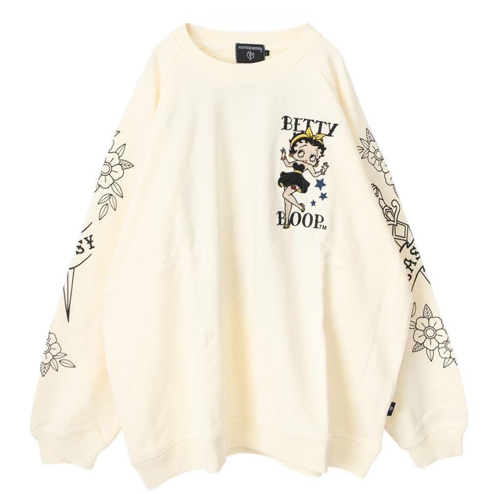 NEVERMIND × BETTY BOOP 裏毛オーバーサイズクルースウェット BBN-2607 NATURAL