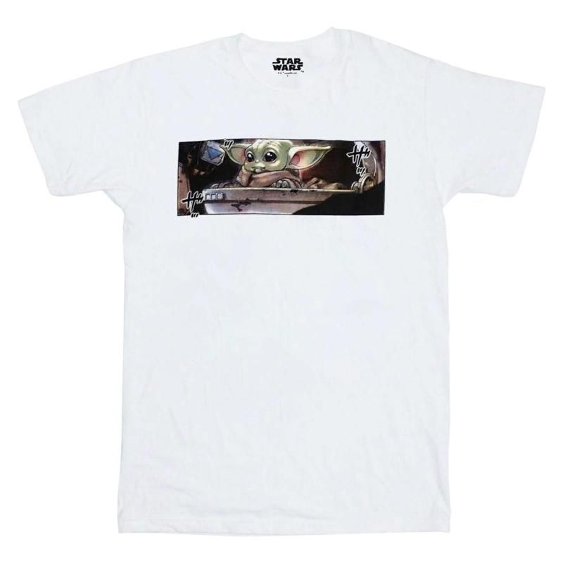 STAR WARS スター・ウォーズ マンダロリアン・アンド・グローグー Grogu Flame 半袖 Tシャツ WHITE