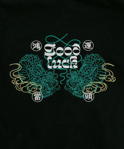 MYUUA CHINA ドラゴンGOODLUCK フーディ パーカー BLACK