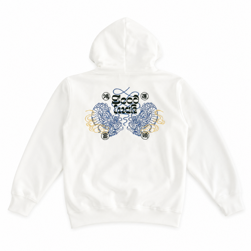MYUUA CHINA ドラゴンGOODLUCK フーディ パーカー WHITE