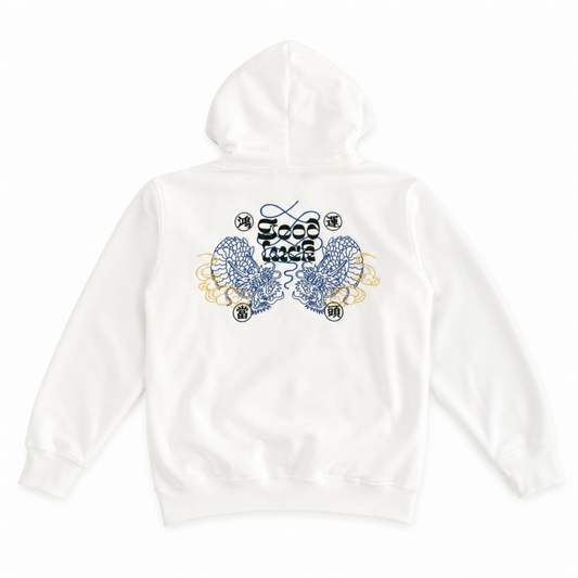 MYUUA CHINA ドラゴンGOODLUCK フーディ パーカー WHITE