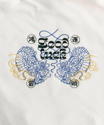 MYUUA CHINA ドラゴンGOODLUCK フーディ パーカー WHITE