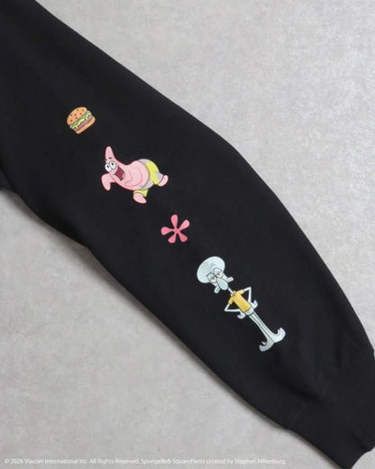 スポンジ・ボブ サガラ刺繍 袖プリント スウェット Black