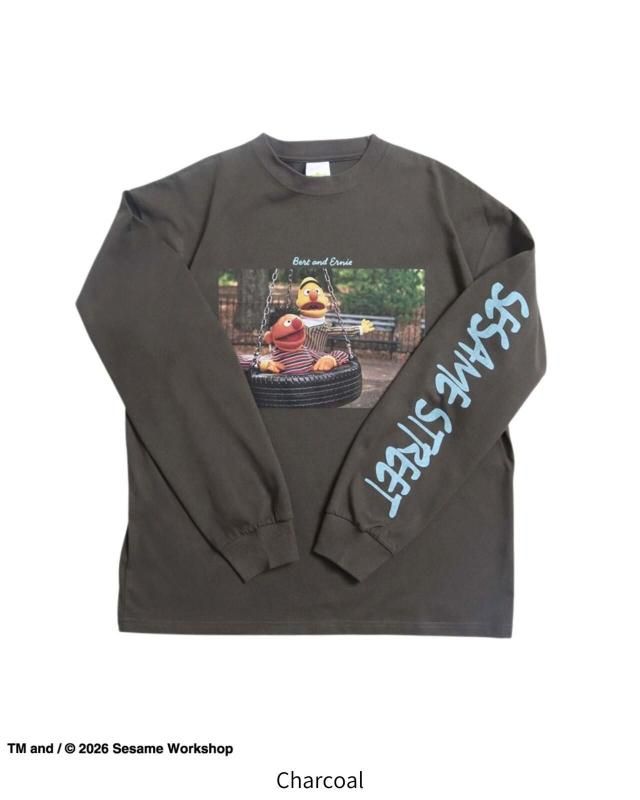 セサミストリート 袖プリント ロンT Charcoal