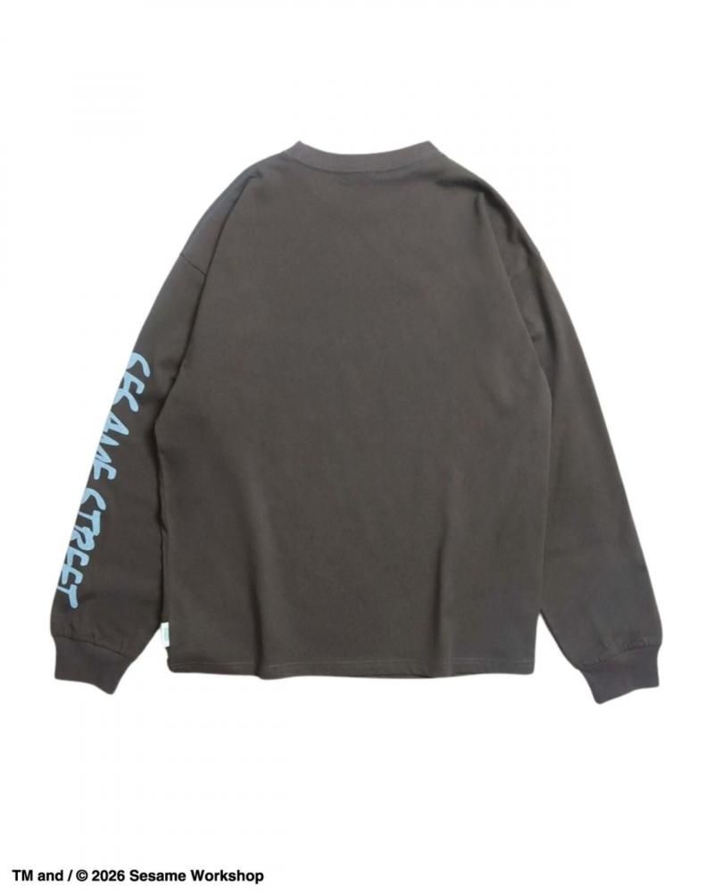 セサミストリート 袖プリント ロンT Charcoal