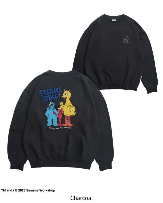 セサミストリート カスレプリント スウェット Charcoal