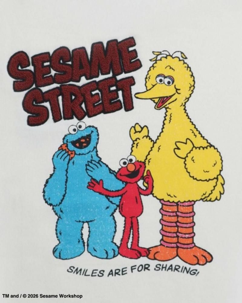 セサミストリート カスレプリント スウェット Ivory