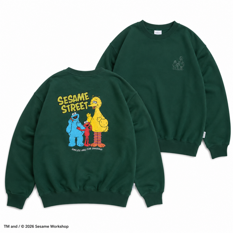 セサミストリート カスレプリント スウェット Green