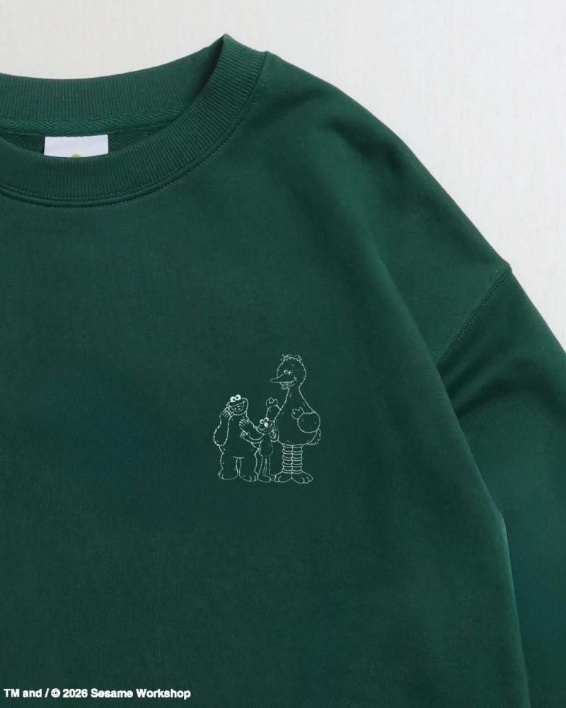 セサミストリート カスレプリント スウェット Green