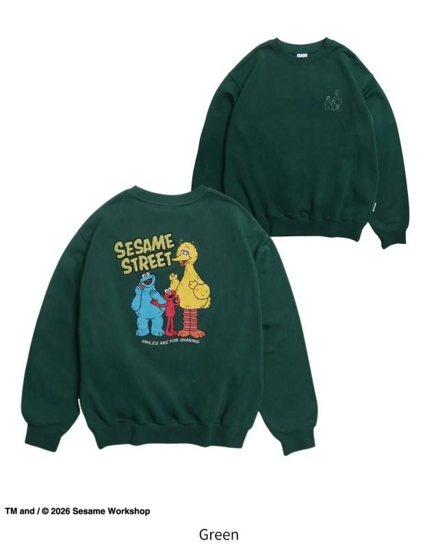 セサミストリート カスレプリント スウェット Green