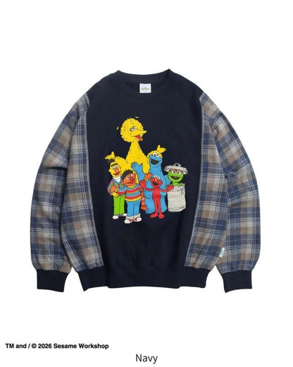 セサミストリート 切替チェック スウェット Navy