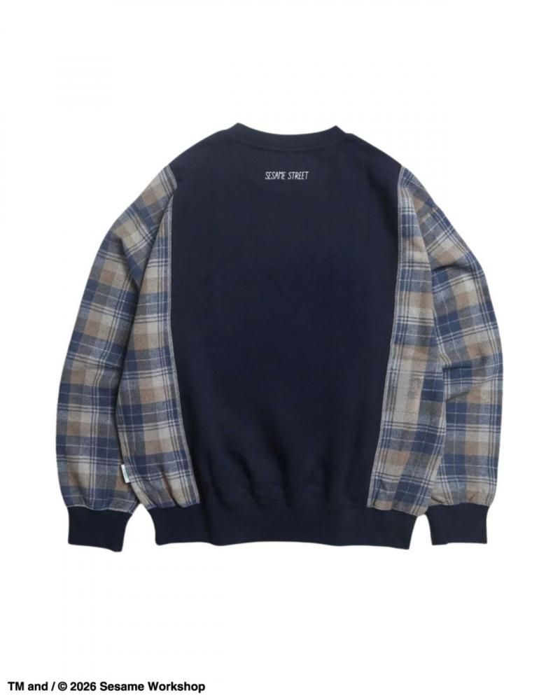 セサミストリート 切替チェック スウェット Navy