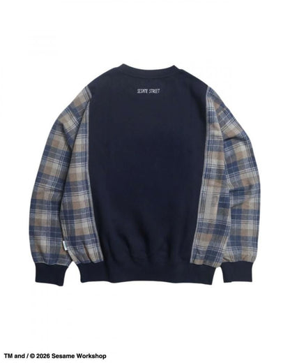 セサミストリート 切替チェック スウェット Navy